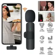 Lavalier Wireless Microphone Audio Video Recording Mini Mic For iphone Black