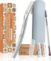Face Razor and Eyebrow Razors + 7Pcs SWEDISH Blade Refills, GlamTweeler Heavy Duty Expert Facial, Body and Bikini Hair Removal Razors with Silicone Travel Case, Reusable Shaving Razor for Men & Women