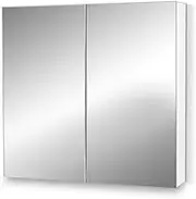 Cefito Bathroom Mirror Cabinet, 750 x 150 x 720mm Vanity Wall Shaving Cabinets Storage Unit Shower Display Shelf Organiser Laundry Over Toilet Storages, with 2 Door High Gloss Adjustable Shelves White