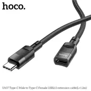 Hoco U107 USB-C Extension Cable Braided 120cm (1.2m) - Black
