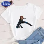 MARVEL 迪士尼漫威品牌 T 恤黑寡婦印花時髦酷衣服歐美流行復仇者聯盟 511466