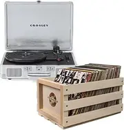 Crosley Cruiser Bluetooth Portable Turntable - Silver + Bundled Crosley Record Storage Crate