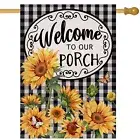 Home Decorative Welcome to Our Porch Spring Summer Sunflower House Flag, Blac...
