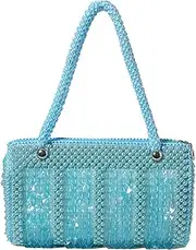 [WYSJYBHJ] Sparkly Beaded Purse, Elegant Beaded Shoulder Bag Clutch for Evening Events, Handcrafted Beaded Bag with Unique Glitter Design, Perfect for Parties Weddings, Blue