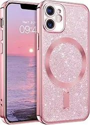 GaoBao Magnetic for iPhone 12 Mini Case, Slim Fit iPhone 12 Mini Case [Compatible with MagSafe] Luxury Sparkle Shiny Full Body Protective Phone Cases Covers for iPhone 12 Mini 5.4 inch, Pink Glitter