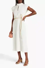 RRP€900 ZIMMERMANN Midi Dress US10 AU3 L Belted Cap Sleeve Roll Collar