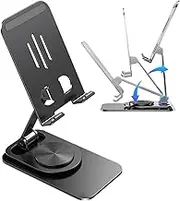 Desk Phone Stand,360° Rotating Table Phone Holder - Triangle Structure Adjustable Folding Phone Stand Desk Accessories for