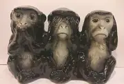 9942942-ds Porcelain Figurine Three Monkeys Black Wagner&Apel 20x9x15cm