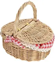 Tote Containers Wicker Picnic Basket with Lid Wicker Picnic Hamper Handheld Woven Bread Basket Fruit Vegetable Holder Oval Basket for Home Outdoor Picnic Large Storage Toy