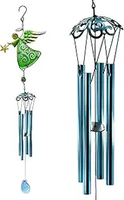 MrMrKura Angel Wind Chimes for Outside, Metal Wind Chimes with Tubes for Home Garden Decoration Christmas Hanging Ornament Wind Bell Gifts for Mom (Green)