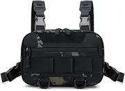 Small Hiking Backpack Men's Large Fishing Tackle Backpack Chest Pack for Men Travel Ready Fishing Backpack with Rod Holder Black Camouflage