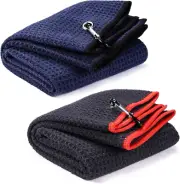 2 Pack 16" X 24" Tri-Fold Golf Towel Set, Microfiber Fabric Waffle Pattern Towel