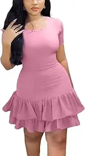 [Generic] Summer Mini Dress Women Crew Neck Short Sleeve Solid Casual Bodycon Daily Bandage Dresses