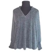 Chicos Sz 3(XL) Layered Tunic Top Black Gray White Sheer Chiffon Long Sleeve New