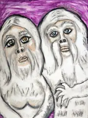 YETI Couple Collectible ACEO Cryptid Art Print 2.5 x 3.5 Signed Artist KSams