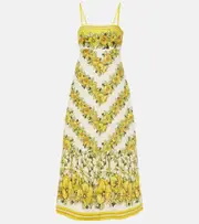 [Alemais] Alémais Gisela floral linen midi dress UK 14 yellow