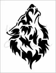 WOLF HOWLING Head Tribal Dog Design 8.5" x 11" Reusable Stencil Sheet S636
