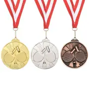 2.6" Ping Pong Medals Table Tennis Award Medals Set with Ribbon Red White, 3pcs