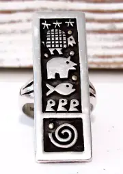 Native American Santo Domingo Petroglyph Ring Sz 9 Sterling Silver 14K J. Coriz