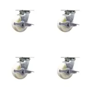 5 Inch Nylon Swivel Caster Set with Roller Bearings and Brakes Service Caster