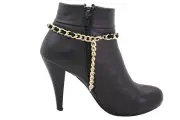 Women Gold Metal Boot Chain Links Black Thin Strap Bracelet Shoe Fashion Jewelry