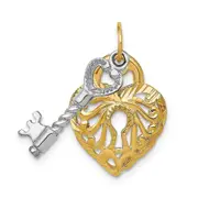 14k Two-tone Gold Moveable Filigree Key and Heart Lock Charm