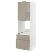 METOD / MAXIMERA hi cab f ov w dr/2 frnt/1 m/1 h drw, white/Upplöv matt dark beige, 60x60x200 cm