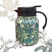 Vintage Floral Pattern Insulated Teapot, 1000ML Thermo Tea Pot, Built-in Tea Infuser and Removable Tea Compartment, Stainless Steel Liner, Long Lasting Heat Retention for Home and Office Use (Green)