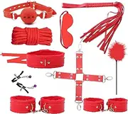 Mineens 10 Pcs BDSM Bondage Sex Toys Set for Couples, Adjustable Handcuffs Blindfold Ball Gag, SM Sex Games Kit with Safe Fetish Bed Restraints, Bondage Gear & Accessories for Beginners (Red)