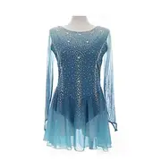 Figure Skating Dress Women's Girls' Ice Skating Dress Blue Patchwork Thumbhole Mesh Spandex Stretchy Training Practice Professional Skating Wear Thermal Warm C