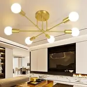 KEPHTH Modern Sputnik Chandelier Ceiling Light Fixture with 6 Lights Black Mid Century Semi Flush Mount Ceiling Lights for Bedroom, Dining Room, Living Room, Kitchen, E27 Base, Bulbs Not Included