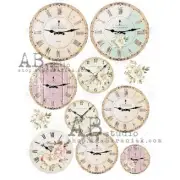 Pastel Clock Faces | A4 Rice Paper | Paper for Decoupage | AB Studios