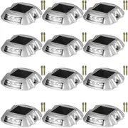 Driveway Lights 12-Pack Solar Driveway Lights Bright White with Screws Solar Deck Lights Outdoor Waterproof Wireless Dock Lights 6 LEDs for Path Warning Garden Walkway Sidewalk