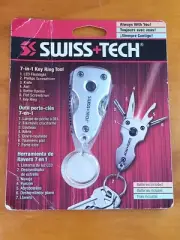 Swiss+Tech Keychain Knife Silver 7-in-1 Key Ring Multitool with LED Flashlight