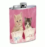 Kittens in Teacups Flask 8oz Stainless Steel Hip Drinking Whiskey pink girly y2k