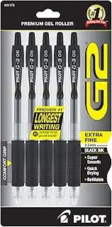Pilot G2 Retractable Extra Fine Point Premium Gel Ink Roller Ball Pens, Black Ink (Pack of 5)