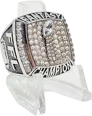 Season 2021 2022 Fantasy Football Championship trophy ring with clear display stand | Silver Tone | Size 8-14