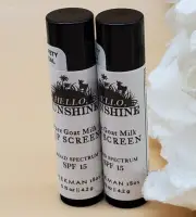 2~Beekman 1802 Hello Sunshine Pure Goat Milk Lip Screen SPF 15 Exp 12/22 0.15 oz