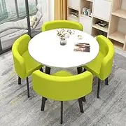 Round Kitchen Dining Table Set for 4, Conference Reception Table with Metal Legs, Coffee Kitchen Table and 4 Chairs(Green2)