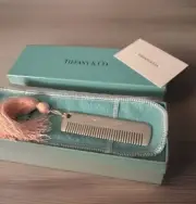 Tiffany & Co. Sterling Silver 1837 Baby Comb with Pink Tassel in Pouch & Box