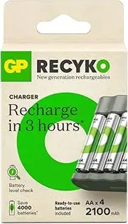 GP B441 Battery Charger + 4 AA Rechargeable Batteries 2100 mAh, Ideal for Everyday use | USB Charging, Speed Charging, Compact Design