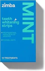 Zimba Teeth Whitening Strips VeganEnamel Safe Hydrogen Peroxide Teeth Whitener For Coffee,Wine,Tobacco, And Other Stains, 28 Strips (14 Day Treatment) 28 Count (Pack Of 1) Mint