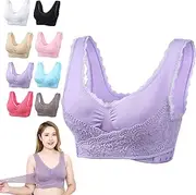 [RWRAPS] Kendally Bras,Kendally Comfy Corset Bra Front Cross Side Buckle Lace Bras Slim and Shape Bra,Wireless Push Up Seamless Bra with Removable Pad (S,Purple)