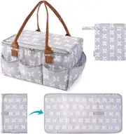 Diaper Caddy Organizer-Baby Caddy w/ Lid & Changing Mat, Car Diaper Caddy, Large