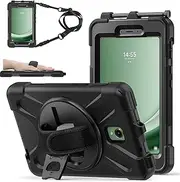 [zenrich] for Samsung Galaxy Tab Active5 2024 / Active 3 8 Inch Case (SM-X300/SM-X306B) with S Pen Holder, Rugged Heavy Duty Shockproof Case with Kickstand Hand Strap Shoulder Belt, Black