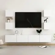 6 Pcs Wall-Mounted TV Cabinet TV Stand Unit Hanging Lowboard Entertainment Centre Media Console, Floating Organize Storage Cabinets, Living Room Bedroom Decorative, 100 x 30 x 30 cm