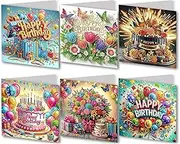6PCS DIY Diamond Art Birthday Cards with Envelopes 5D DIY Diamond Art Crystal Happy Birthday Card Kits for Family Friend Handmade Postcard Gift