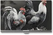 [LKHDS] Slim Aluminum Alloy Business Card Holder Rooster Pattern Pocket Business Card Case Portable Business Card Wallet Business Card Holders Handheld Card Box for Women Men, style, One size