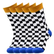 ANYSOX 5 Pairs Size 5-14 Fashion Socks Novelty Skateboard Squares Black and White Pattern Cotton for Women Dark Blue