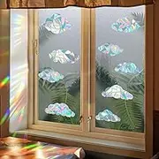 GORGECRAFT 8Pcs Large Rainbow Window Clings 3D Decorative Window Film Cloud Shape Anti-Collision Stickers Door Static Cling for Kitchen Dining Room Bedroom